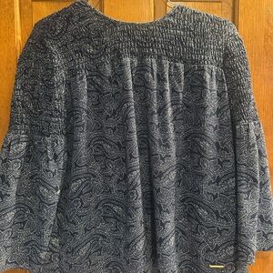 Michael Kors (S) navy/white  bell sleeve poly blouse with shirred top. Not worn